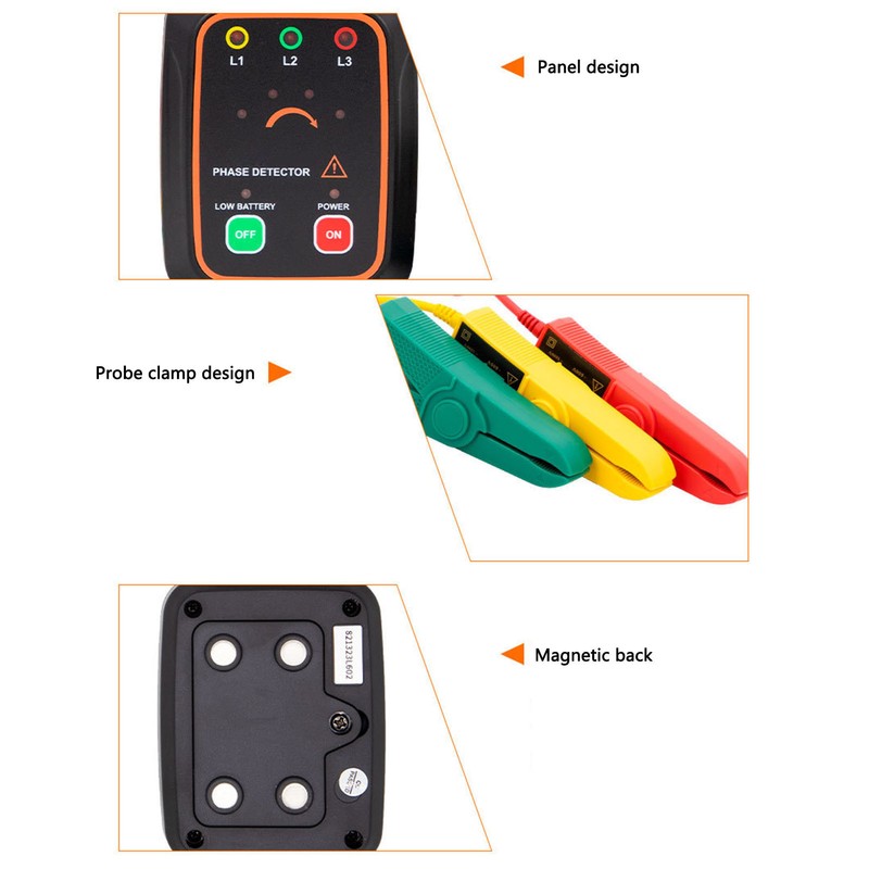 Phase Sequence Detector Non Contact Tester 3PH AC Meter Monitor