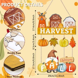 IARTTOP Pumpkin Wood Signs Gnome Welcome Front Door Sign Maple Leaf Hanging Plaque Farmhouse Fall Harvest Wall Hanging Autumn Thanksgiving Wall Sign for Outdoor Porch Garden Decoration