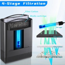 TARARIUM Turtle Tank Filter Aquarium Filter w/ Detachable U-V Light for 40-80Gal.