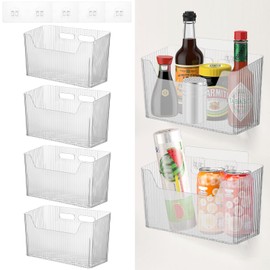 4 PCS Adhesive Kitchen Cabinet Door Organizer Storage Caddy, Clear Lid Organizer Cabinet Door Wall Mounted Pantry Storage Organizer for Food, Under Sink Door Storage Shelf for Kitchen Bathroom Office