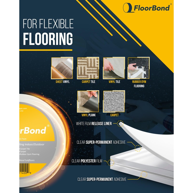 FloorBond Double Sided Tape Heavy Duty Carpet Tape for Flexible