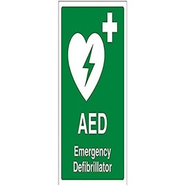 vsafety 31034 an-s "AED Notfall Defibrillator" Erste Hilfe Allgemeine Schild, selbstklebend, Hochformat, 150 mm x 200 mm x 200 mm, grün