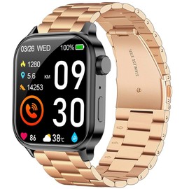 Compatible with ganopterygon Smartwatch Bands,Lamshaw Stainless Steel Metal Replacement Straps Compatible for ganopterygon G93 Smartwatch/Ddidbi Smartwatch/P66,P66E,P66D Smartwatch (Rose Gold)