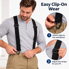 Heavy Duty Work Suspenders for Pants – Adjustable 1.5-Inch Wide Elastic Straps with Gripper Clasps for Everyday Wear
