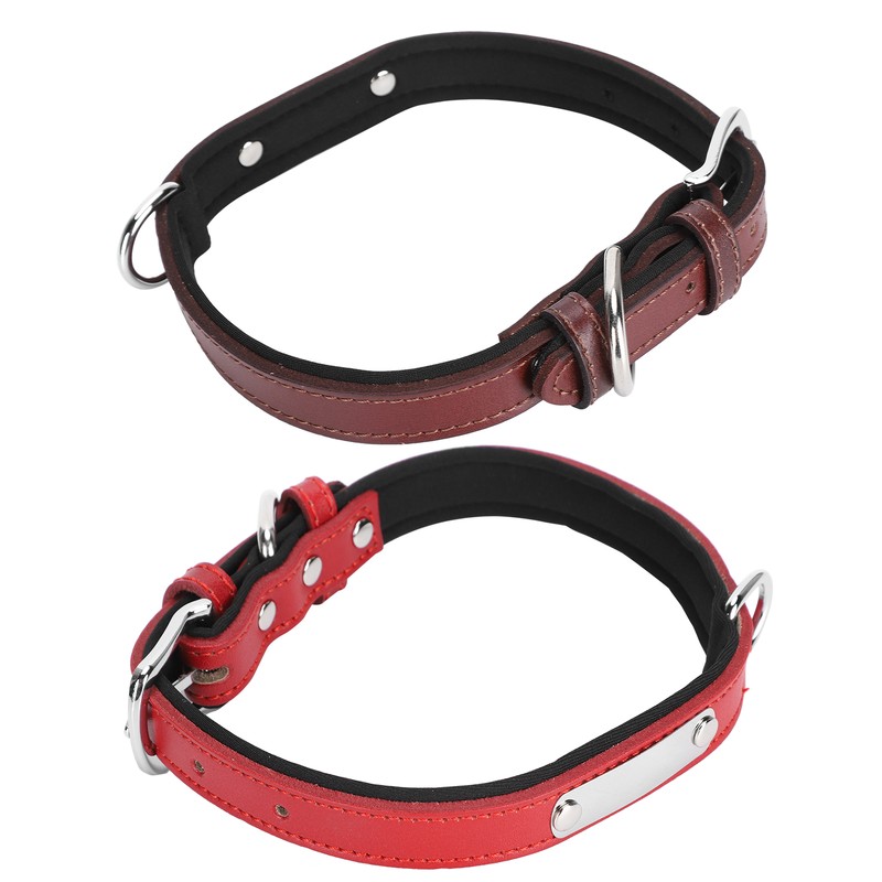 2pcs Pet Collar with Engraved Nameplate ID Tag Cowhide Padded