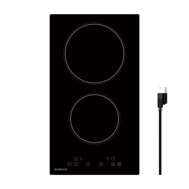 Gudsunal 2 Burner Electric Cooktop, 2000 Watt, 110V with Plug,12 Inch Touch Control Electric Stove Top for Countertop & Built-in Use, Timer, Child Lock, Hot Surface Indicator Included,Matte Black