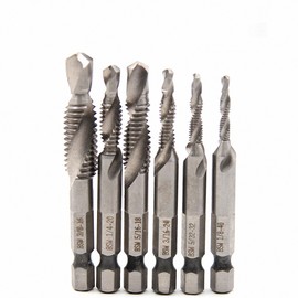 MyyYiTar 6 Pcs Drills and Thread Taps Bit Combination Set HSS Drilling and Tapping with 1/4" Hex Shank Spiral Flute for Mounting Holes,1/8"5/32"3/16"1/4"5/16"3/8"