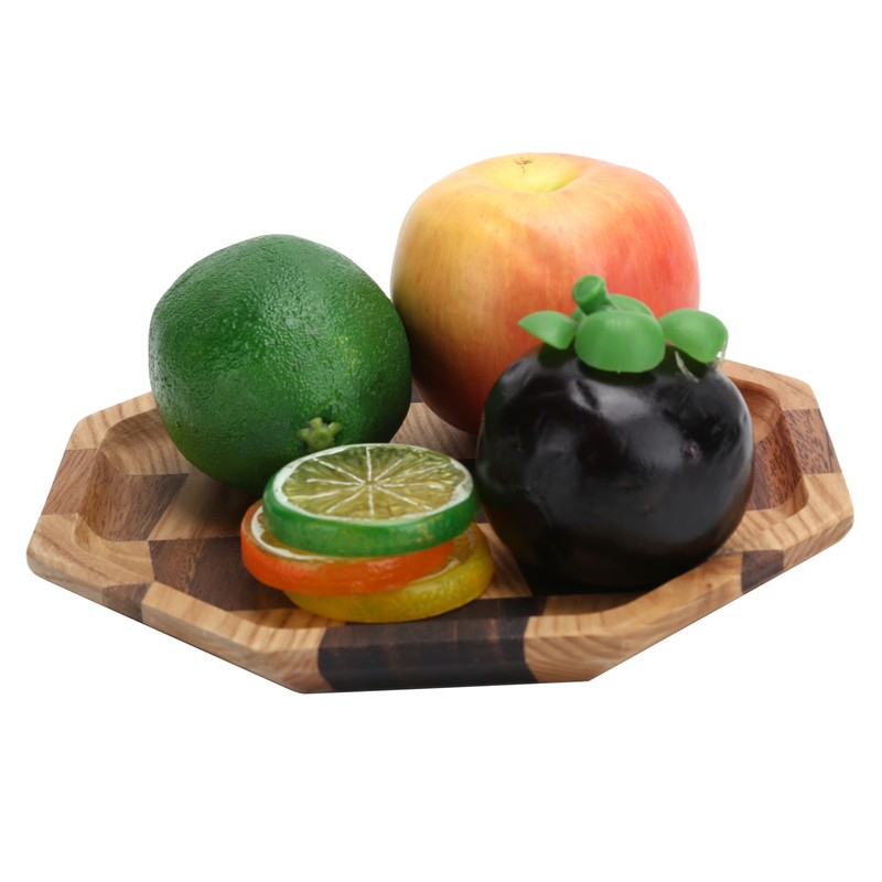Grid Pattern Wood Plate Fruit Dishes Holder Tea Tray Dessert