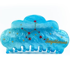 3.8 Inch Big Cute Acetate Hair Claw Clips for Women & Girls, Gift-Ready Large Octopus Zodiac Claw Clip with Sparkle Red Rhinestones, Strong Hold for Thick & Thin Hair, Blue (Sagittarius)