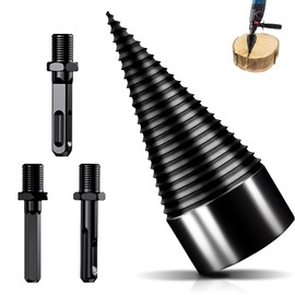 Wood Splitter Drill Bit 32 mm with 3 Drill Handles, Square Hexagon Round, Cone Splitter, Firewood Splitter Drill, Wood Splitter Screw Cone, Firewood Drill for Wood Chipper, Wood Cutter