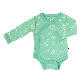 Babysoy Organic Baby Newborn Long Sleeve Pattern Kimono Wrap Around Side Snap Bodysuit/Onesie for Unisex Infants (Dinosaurs, 0-3 Months)