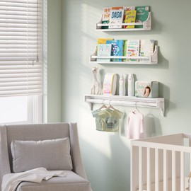 brightmaison Angel 36"-30"-24" Nursery Books Shelves Wall, Kids Bookshelf for Wall, Wall Book Shelf Organizer for Kids, Floating Shelves for Wall Decor, Burnt White, Set of 3