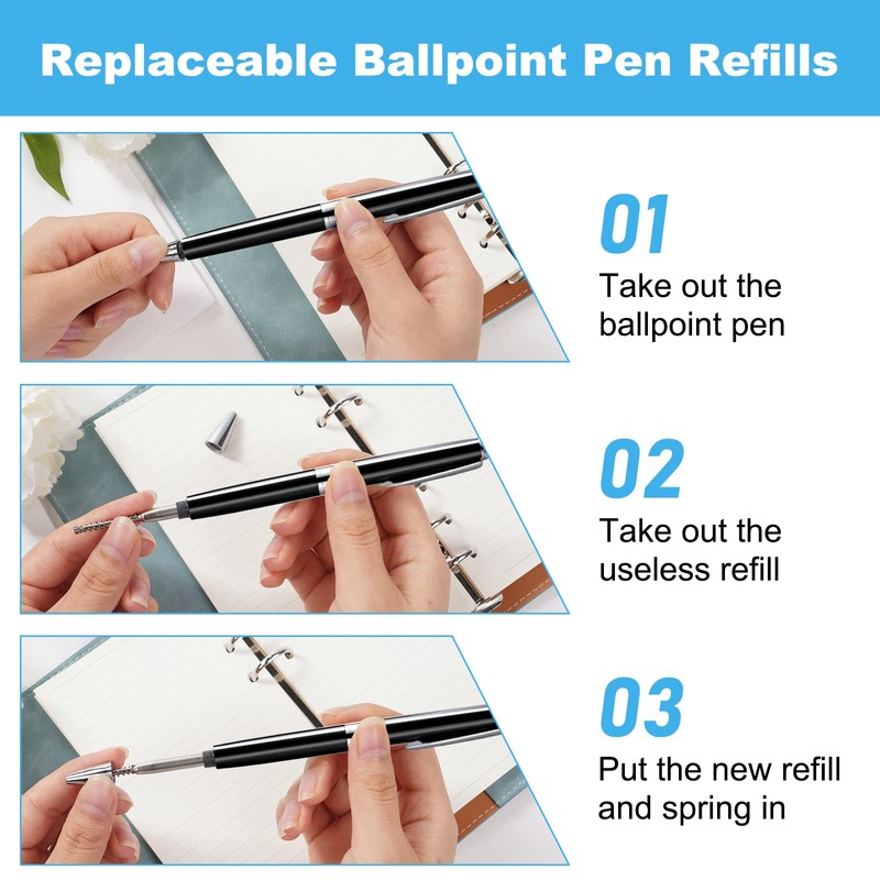 OSDUE 24 Set Replaceable Metal Ballpoint Pen Refills with Spring,
