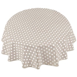 Home Direct Round Oilcloth PVC Wipe Clean Tablecloth Table Cover 160cm 62" Polka Dot Beige Grey