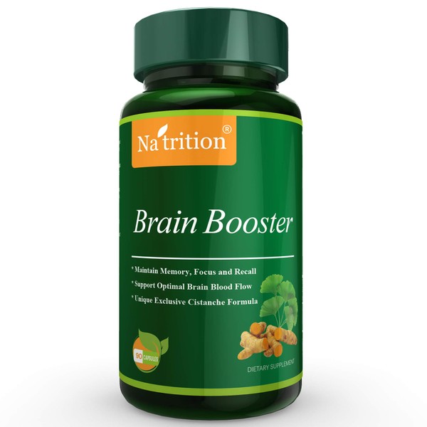Brain Booster Nootropic Nutrition Science Formula- Herbal Supplement for Focus, Memory & Clarity-Ginkgo Biloba Turmeric, Cistanche Tubulosa - 90 Veggie Capsules