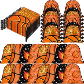 Shappy 16 Pcs Basketball Drawstring Bags Basketball Goody Bag Basketball Party Favors Sports Theme Drawstring Backpack