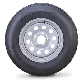 ROCKMAN Trailer Tire Wheel Assembly ST205/75R15 8-Ply D 107M 5 Lug on 5" PCD Silver Mod Rim