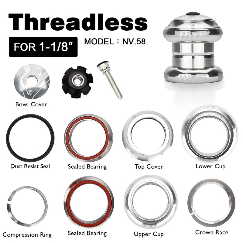 WFS NV.58 1-1/8 Inch CNC Threadless Headset with Top Cap,