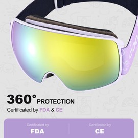 Odoland Kids Ski Goggles, Snowboard Goggles for Youth Skiing Age 8-16, Snow Goggles S2 Double Lens Anti-Fog UV400 Protection，Mirror REVO Gold 25%