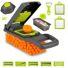 Professional Vegetable Mandolin 16 in 1 Vegetable Slicer – Manual Fruit and Vegetable Cutter 32 x 11 x 11 cm Adjustable Mandoline with Large Container – Multifunctional Vegetable Chopper