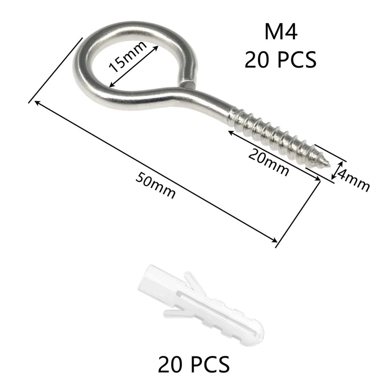 20 PCS 304 Stainless Steel Screw in Eyes, Eye Bolts,