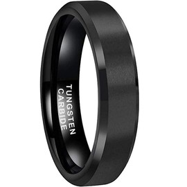 CROWNAL 5mm Black Tungsten Carbide Rings for Men Women Wedding Bands Beveled Polished Edges Matte Finish Comfort Fit (Black 5mm,10)