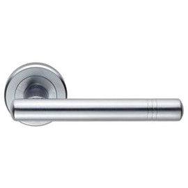 Pair Round T-Bar Handle with Ringed Design - Concealed Fix - Satin Chrome | Door Handle Lever on Screwless Rose - Internal Door Hardware - Screws, Fixings and Spindle Included