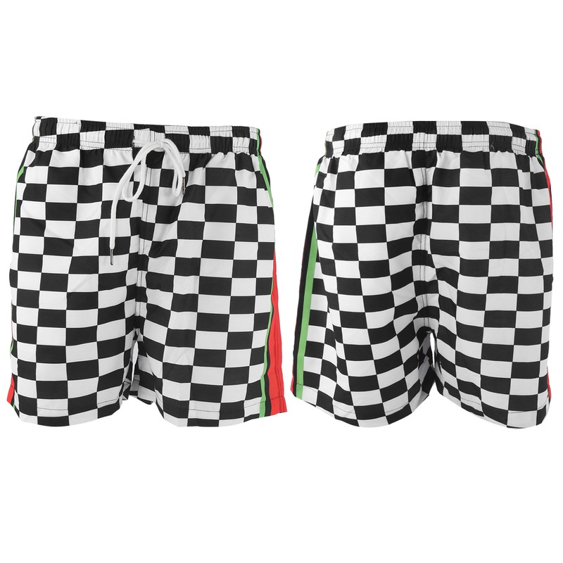 Summer Breathable Beach Shorts Men Black White Plaid Fashionable Casual
