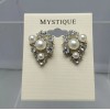 MYSTIQUE pearl bridal cluster pierced stud earring clear silver tone