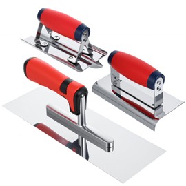 3Pcs Concrete Tools Stainless Steel Flat Finishing Trowel plus Concrete Edger and Groover Stucco Cement Kit Masonry Construction Hand Kit