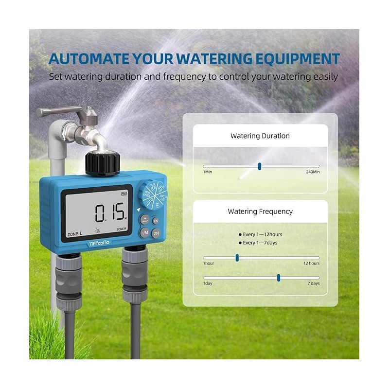 TiFFCOFiO Sprinkler Water Timer Outdoor, 2 Outlets Digital Pogrammable for