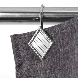 Geometric Shower Curtain Hooks Rings: Rust Proof Brushed Nickel Diamond Metal Decorative Shower Curtain Rings - Modern Elegant Silver Shower Curtain Rod Hooks Hangers for Bathroom - Set of 12