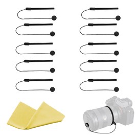 BRBASAP Lens Cap Tether Blackand Microfiber Cleaning Cloth Lens Cap Center Pinch with Lens Cap Leash Holder Prevent Lens Cap Loss SLR Camera Compatible with Most Brands Camera (11 Pack)