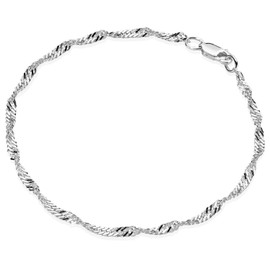Materia Women's Bracelet Chain, 925 Silver, 3 mm Singapore Chain Bracelet, 17 / 18 / 19 / 20 / 21 / 22 cm, with Lobster Clasp, Silver, Silver