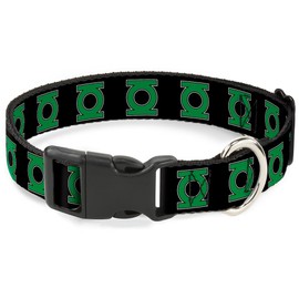 Dog Collar Plastic Clip Green Lantern Logo Black Green 15 to 26 Inches 1.0 Inch Wide