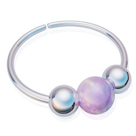 Tiny Silver Septum Hoop 20 Gauge With Pink Opal - 925 Silver Septum Ring For Women Men - Hypoallergenic Septum Jewelry