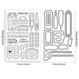 ORIGACH Stamps and Dies Set for Get Well Card Making Sick Clear Stamps and Cutting Dies for Card Making Scrapbooking DIY Crafting Decorative