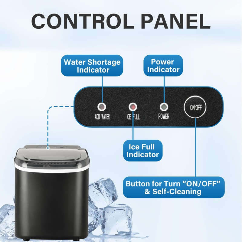 Simple Deluxe Ice Maker for Countertop, Self-Cleaning, Portable Ice Machine