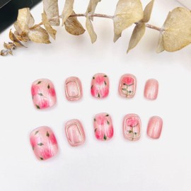 Generic Fake nails, short nails, Rose nails, Reusable For Summer Days hand -drawn nails .10 PCS Small