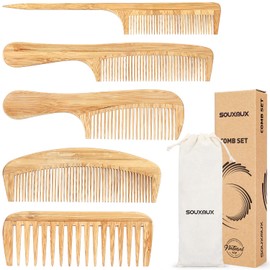 Comb set for Women Men Natural Handmade Bamboo Anti-Static Wide Tooth Comb Rat Tail Combs Fine Tooth Combs Set for Long Short Thick Thin Wavy Curly Hair Hairdetangling Comb