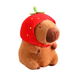 Meleager Capybara Cuddly Toy, Capybara Plush Toy for Children, Capybara with Strawberry Hat, Stuffed Toy Capybara Gift, Capybara Plush for Girls Boys (23 cm)