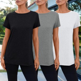 SUNBS Womens 3 Pack T-Shirts Short Sleeve Summer Tops Fashion Basic Tees Comfy Casual Vacation Outfits Workout Clothes 2025 WhiteGreyBlack M
