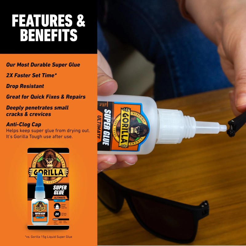 Gorilla Super Glue Ultimate Clear Heavy Duty Adhesive for Quick