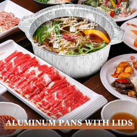 Ziliny 24 Disposable Aluminum Pot with Lid Round Foil Pans Disposable Cookware Food Container for Vacation Trips Camping Baking Heating Cooking (33.8 oz)