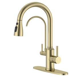 APPASO Kitchen Faucet with Water Filter, Without Water Filtration Device, Pull Out 3 Way Sink Faucets with Sprayer, High Arch 2 Handle Faucet - 3 in 1 Faucet Brushed Nickel