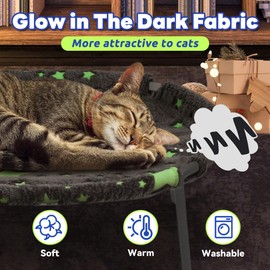 POMESEA Elevated Cat Bed, Glow-in-The-Dark Fabric Cat Hammock Bed for Large Indoor Cats, Machine Washable & Breathable Cover, Tool Free Easy Assembly, up to 66Lbs (Gray, L)