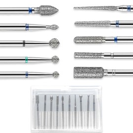 Pack of 10 Nail Drill Bits, Bits for Nail Cutter, Nail Cutter Attachments, Emery Nail Drill Bits with Box, Cutter Attachments, Cutter Bits for Manicure Polishing Nail Care Removal Cuticles