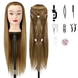 Aofadaning Training Heads, 100% of the High Temperature Fibre Hair, 28 Inch Training Head for Hairdressers with Stand, DIY Hair Hairstyles Set (Gold (Colour))