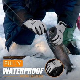 HANDLANDY Waterproof Work Gloves for Cold Weather, Insulated Winter Freezer Work Gloves with Grip for Men Women (2 Pairs Grey, X-Large)