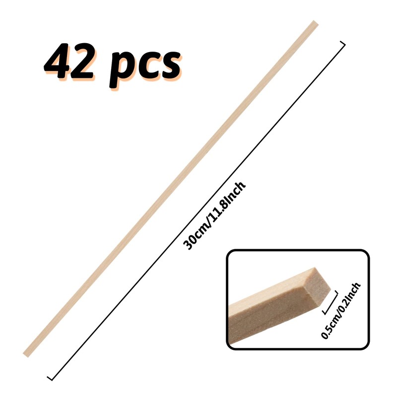 DOITEM 42 Pieces Square Natural Wood Hardwood Sticks for Crafts